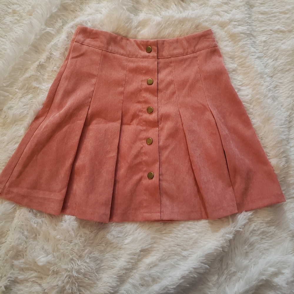 Pink Corduroy Pleated Skirt
